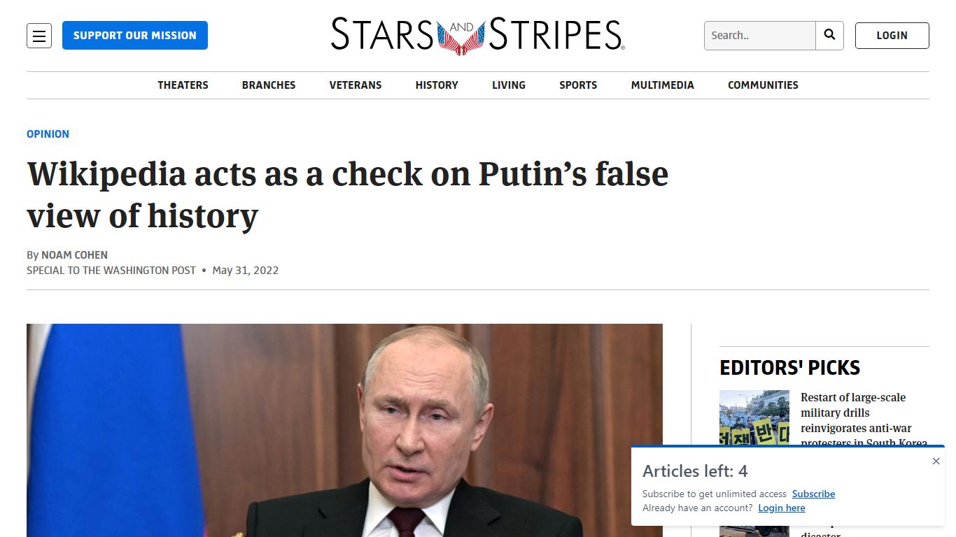 Wikipedia acts as a check on Putin’s false view of history